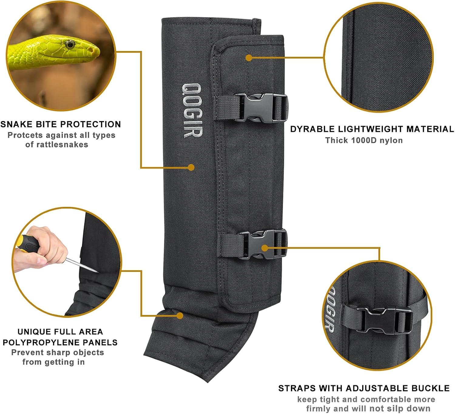 imageQOGIR Snake Gaiters for Hunting Durable Snake Guards Snake Gaiter Leggings for Men ampamp Women Snake Bite Protection for Lower Legs Snake Proof Gaiters with Adjustable SizeBlack