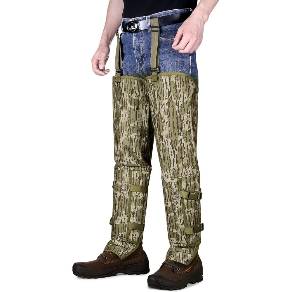 imageQOGIR Snake Guard Protection Chaps Snake Bite Protection for Ankle to Thigh Snake Chaps Waterproof Snake GaitersBark Camo