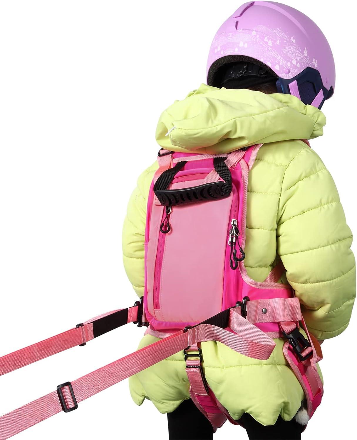imageQOGIR Ski Harness for Kids Teach Your Child The Speed Control of Skiing with Mini Backpack and Adjustable Seat HarnessPink