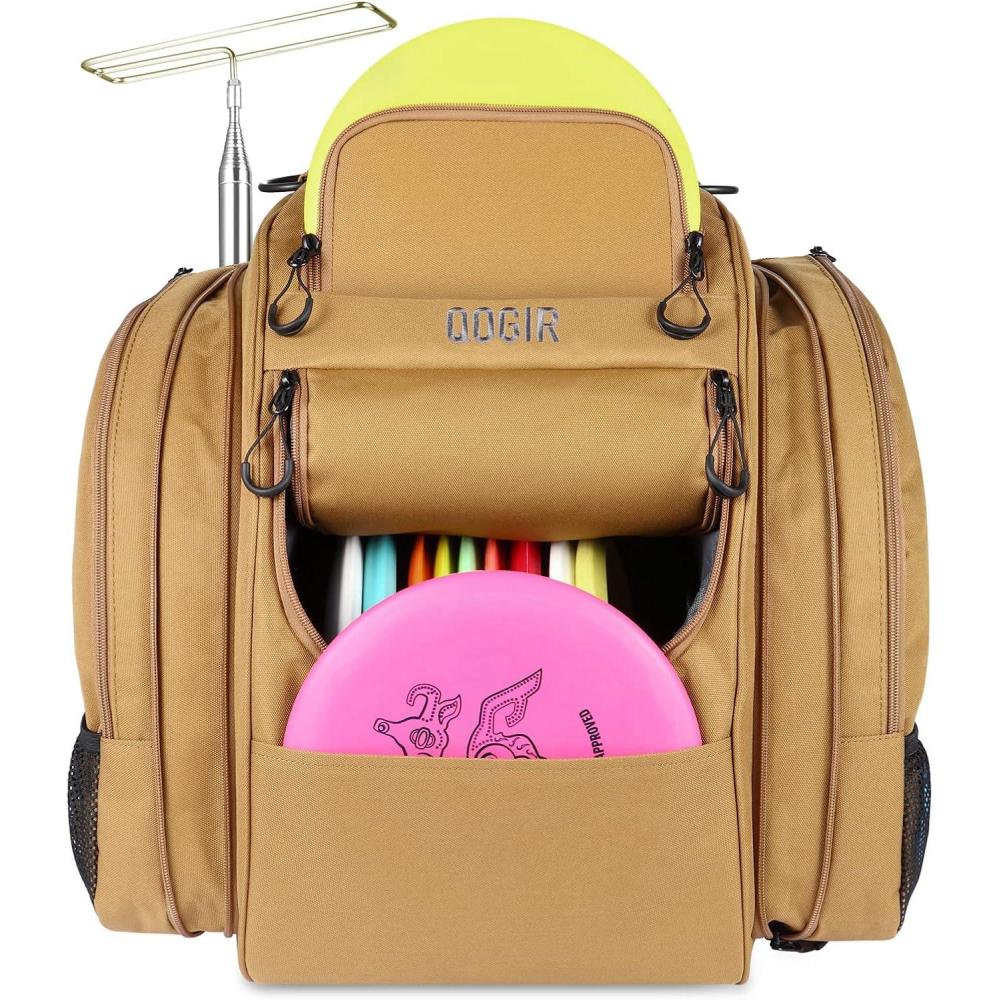 imageQOGIR Backpack Disc Golf Bag Durable Golf Bag with 22 Disc Capacity Water Bottle Holder Retriever Pole Holder Two Side Pockets for Extra Storage Padded Straps and Back Panel