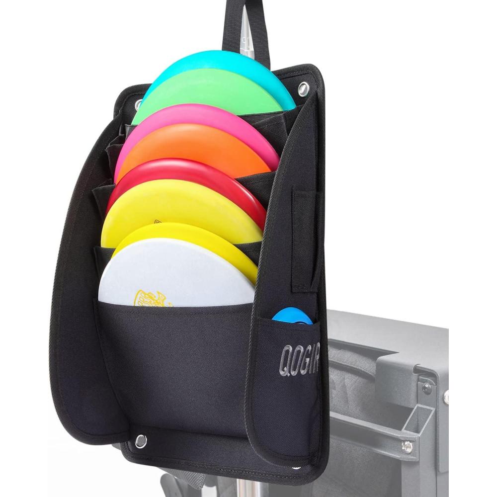 imageQOGIR Disc Golf Cart Putter Pouch Holds 8 Putters Includes 2 Side Pockets for Scorecard Clipboard Mini Disc and Pencil Includes 2 Grommets for Hanging Towels Fits Almost Any Disc Golf Cart