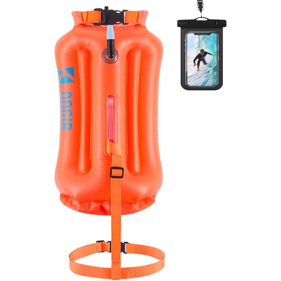 imageQOGIR Swim Buoy Orange PVC Swim Buoy with Adjustable Length and Rubber Grip