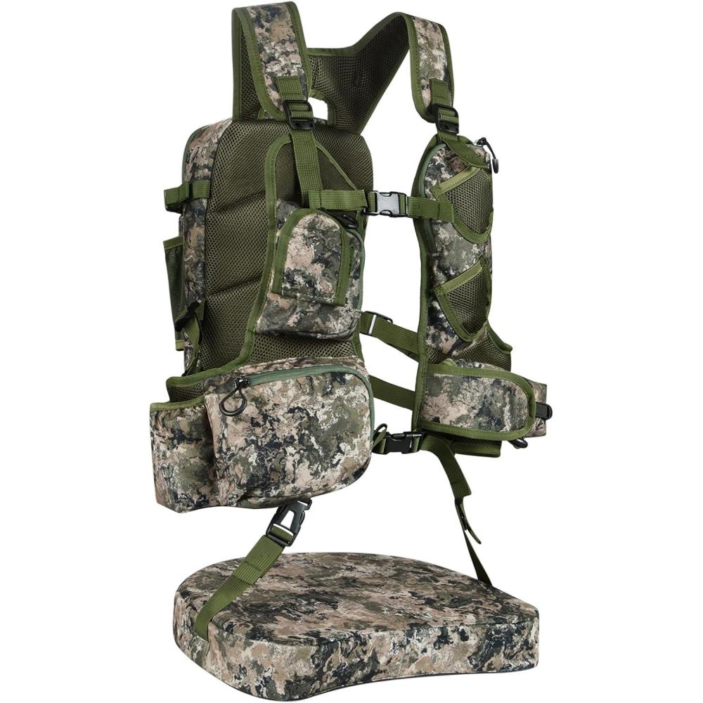imageQOGIR Turkey Vest for Hunting with Seat Cushion Comfortable Turkey Hunting Vest Adjustable Turkey Vest with Game PouchMountain Camo