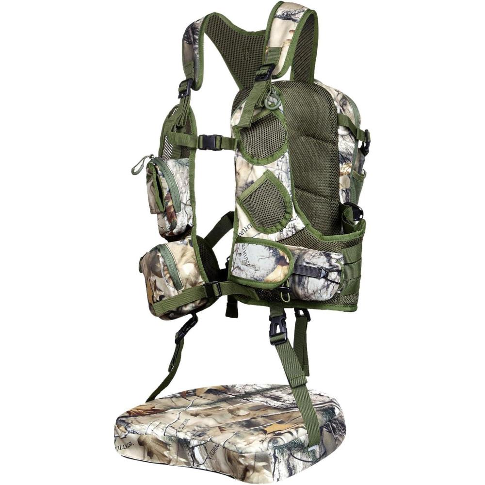 imageQOGIR Turkey Vest for Hunting with Seat Cushion Comfortable Turkey Hunting Vest Adjustable Turkey Vest with Game PouchTree Camo